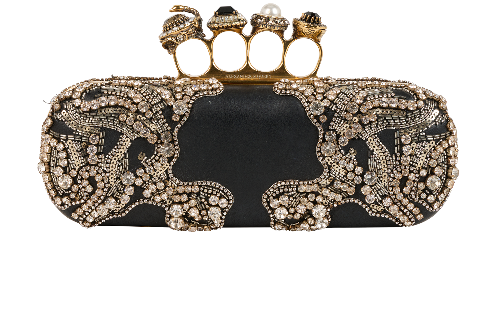 Embellished 4 Ring Knuckle Clutch, &pound;450, Handbags, Black, Leather, Back view